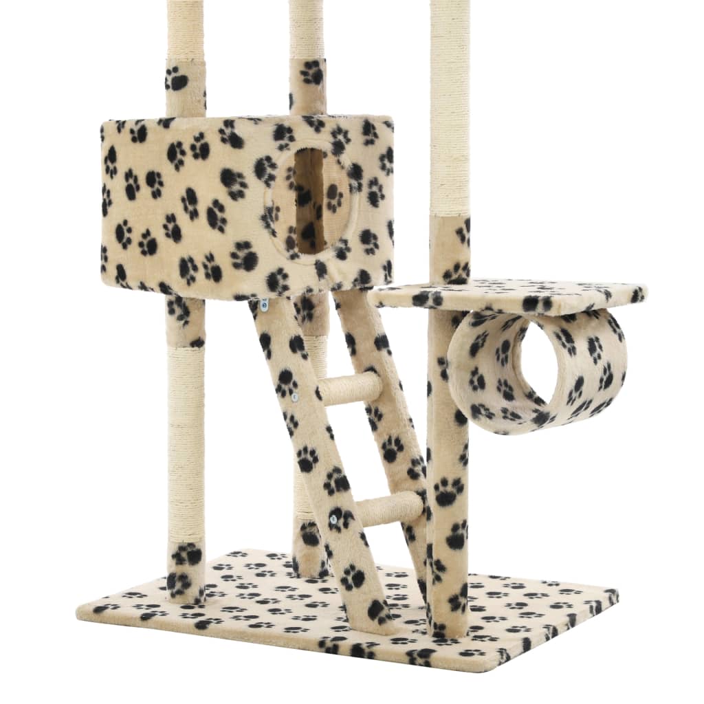Kissan Kiipeilypuu Sisal-Pylväillä Tassunjäljet Beige