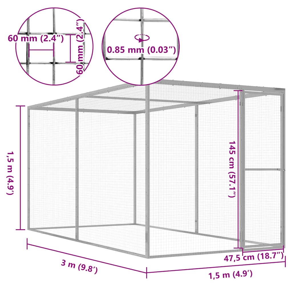 Kissahäkki 3X1,5X1,5 M Galvanoitu Teräs