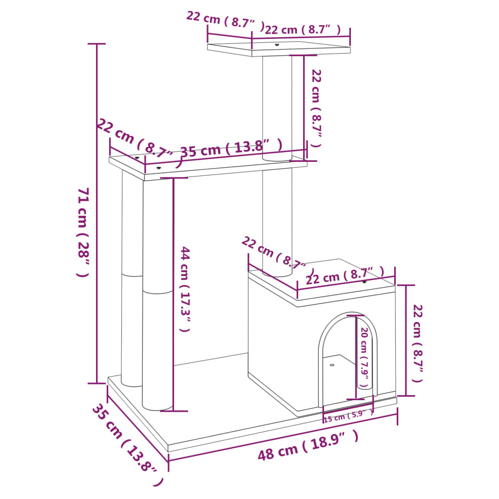 Kissan Kiipeilypuu Sisal- Raapimispylväillä 71 Cm