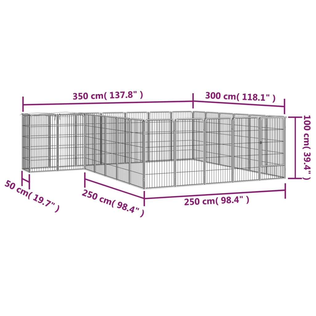 Koiranhäkki 26 Paneelia Musta 50X100 Cm Jauhemaalattu Teräs