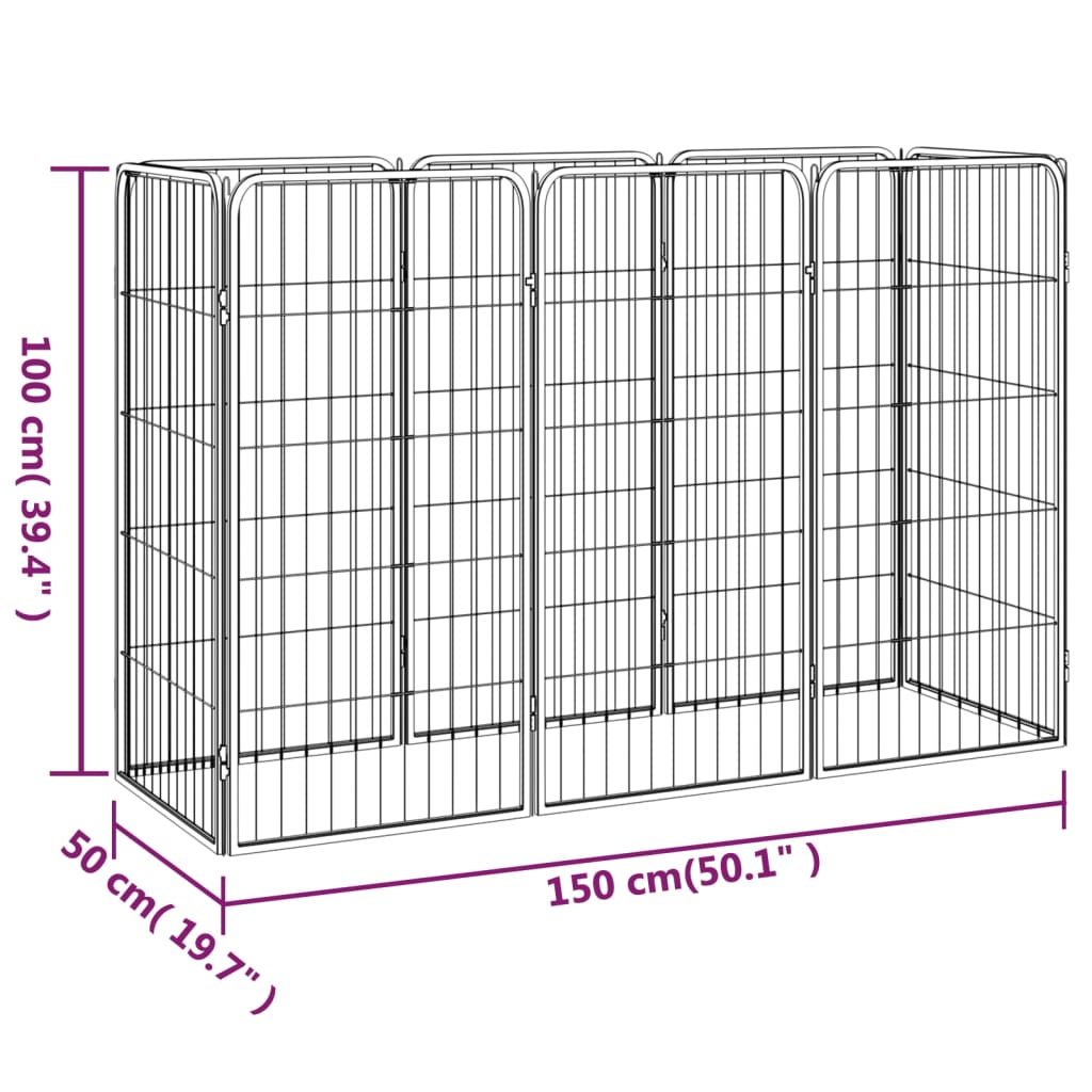 Koiranhäkki 8 Paneelia Musta 50X100 Cm Jauhemaalattu Teräs
