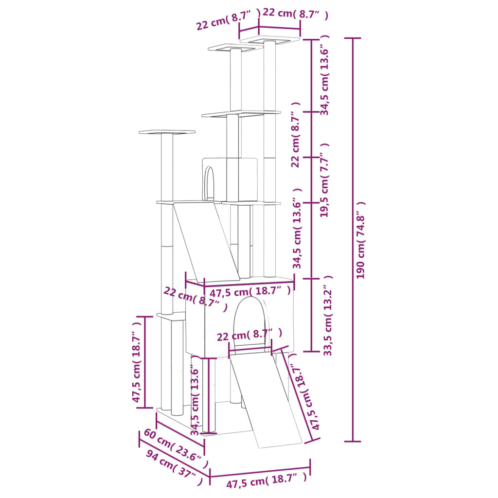 Kissan Kiipeilypuu Sisal- Raapimispylväillä 190 Cm