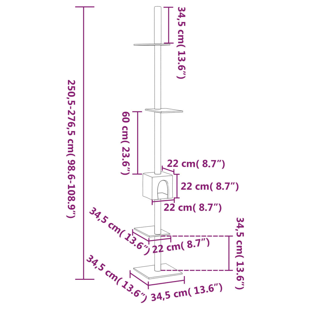 Kattoon Asti Yltävä Kissan Kiipeilypuu T.harmaa 250,5-276,5 Cm