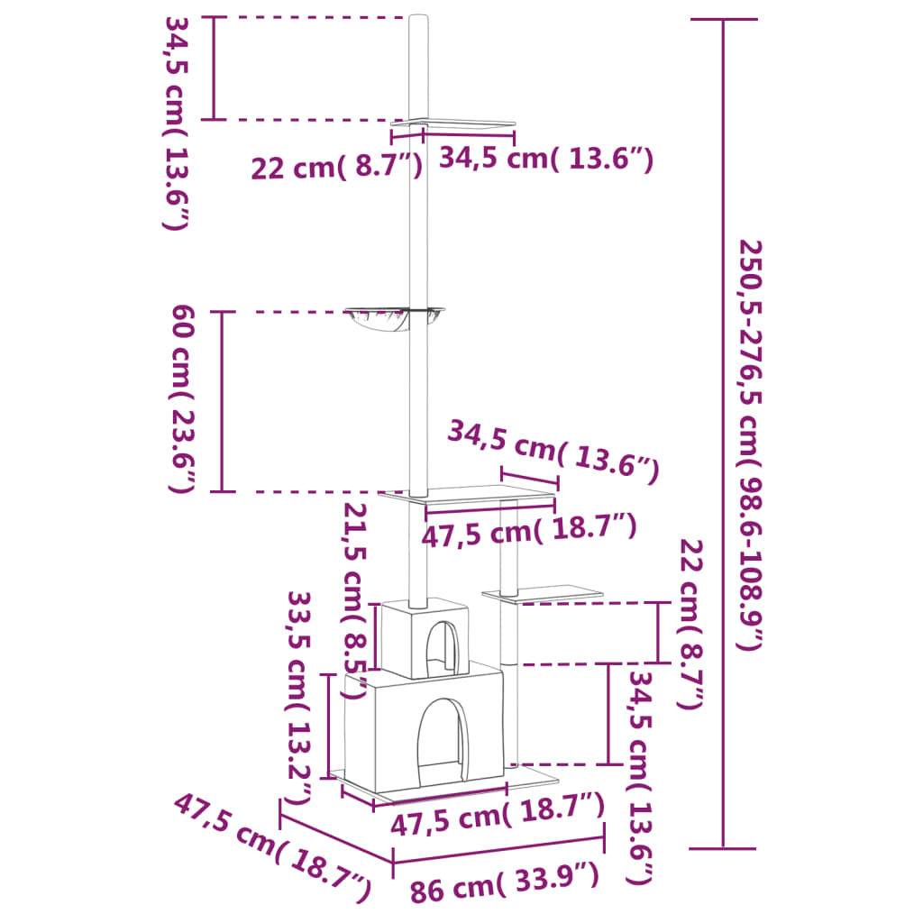 Kattoon Asti Yltävä Kissan Kiipeilypuu 250,5-276,5 Cm