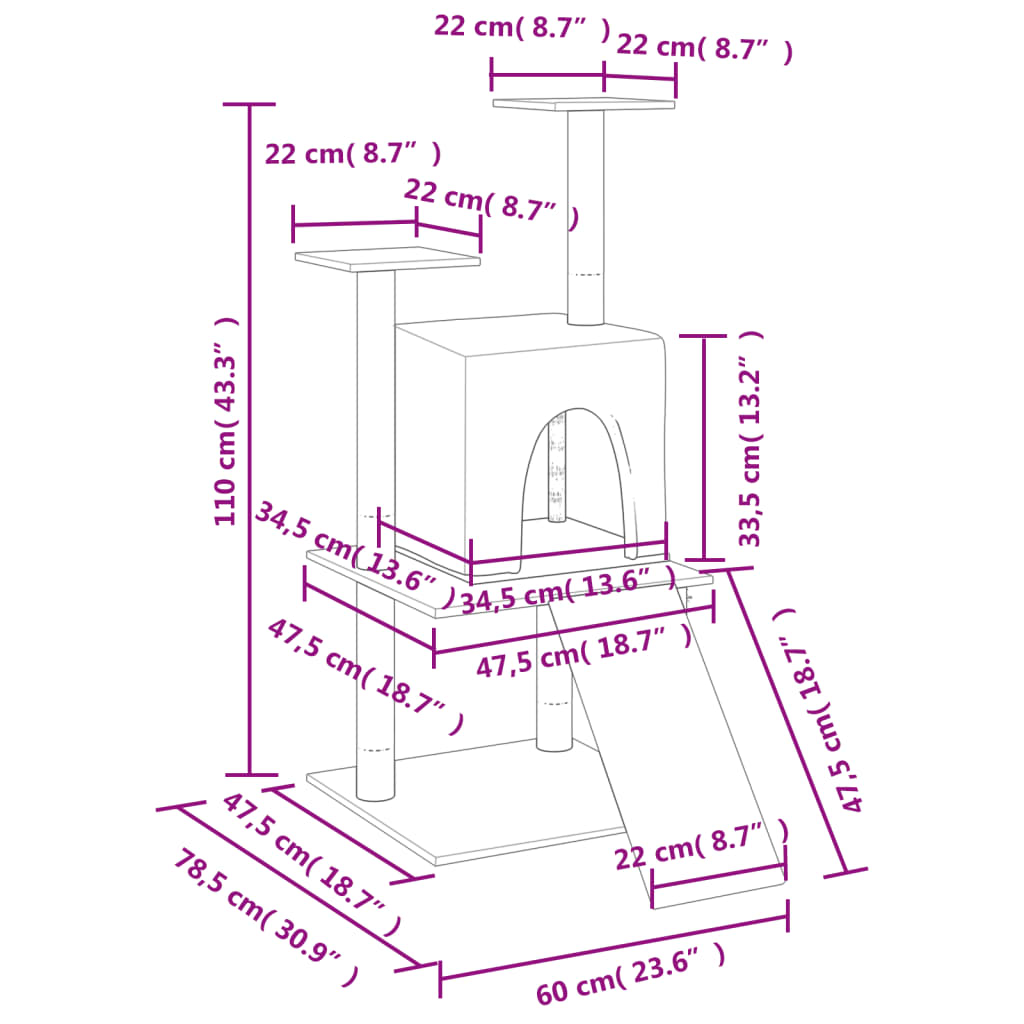 Kissan Kiipeilypuu Sisal- Raapimispylväillä 110 Cm