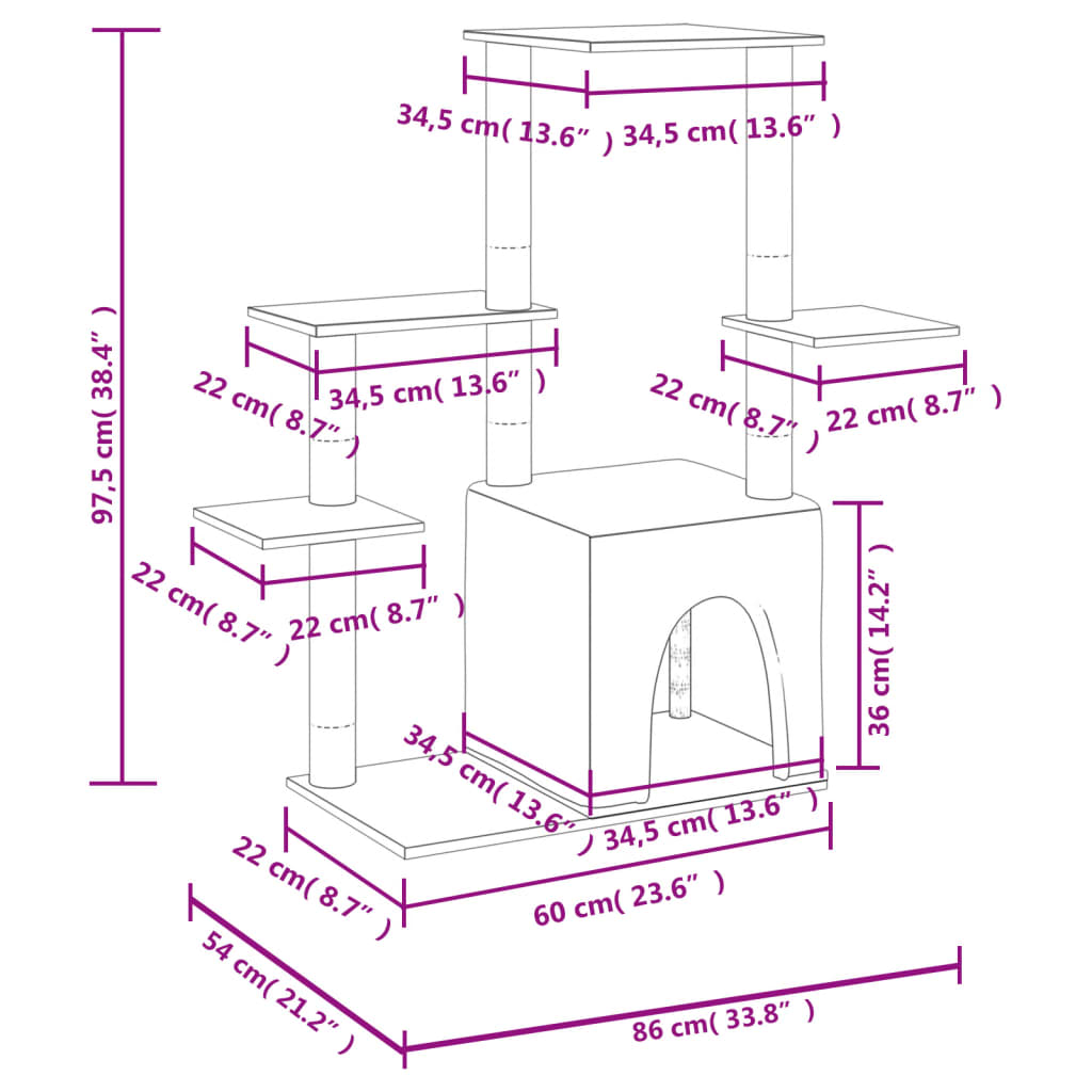 Kissan Kiipeilypuu Sisal- Raapimispylväillä Tummanharm. 97,5 Cm