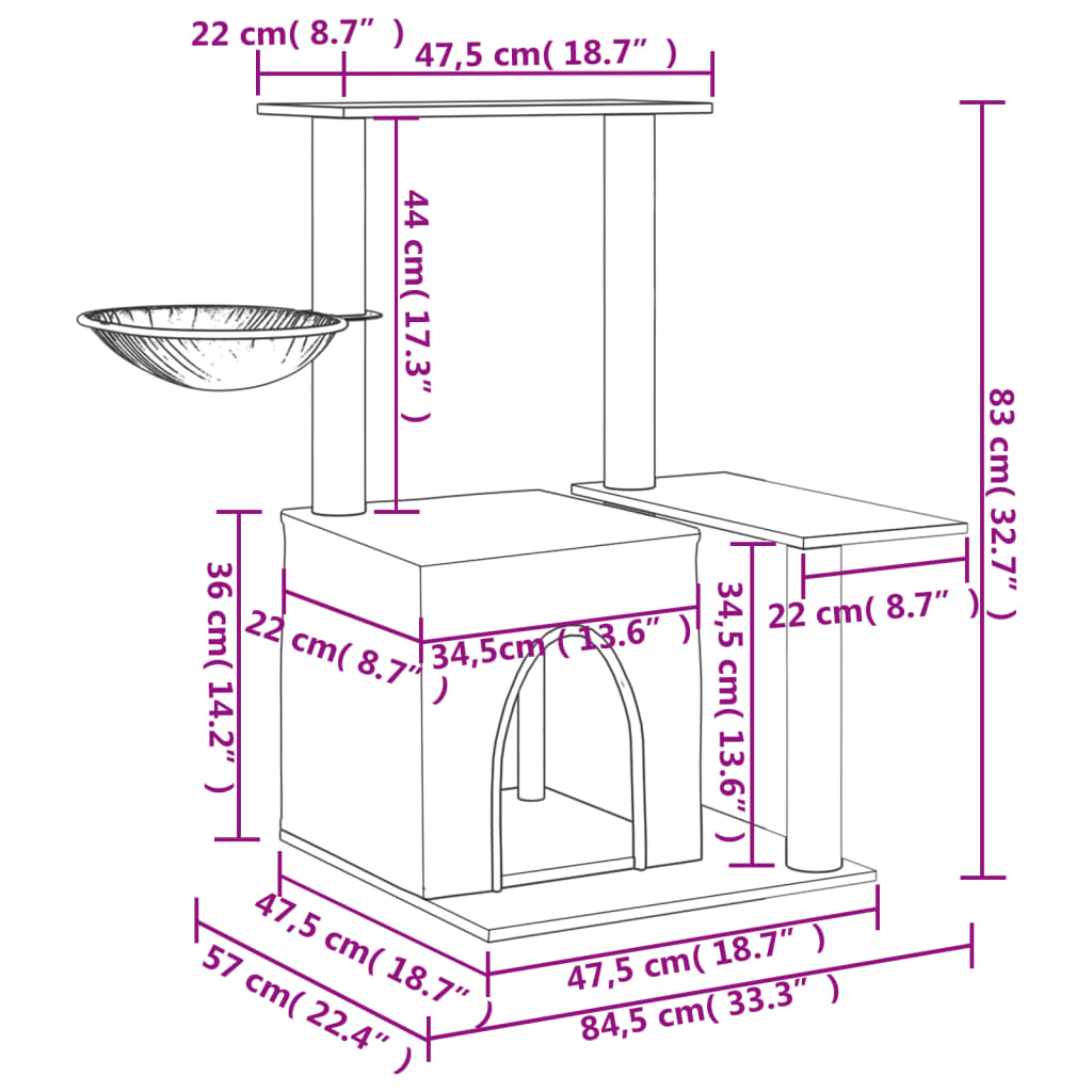 Kissan Kiipeilypuu Sisal- Raapimispylväillä 83 Cm