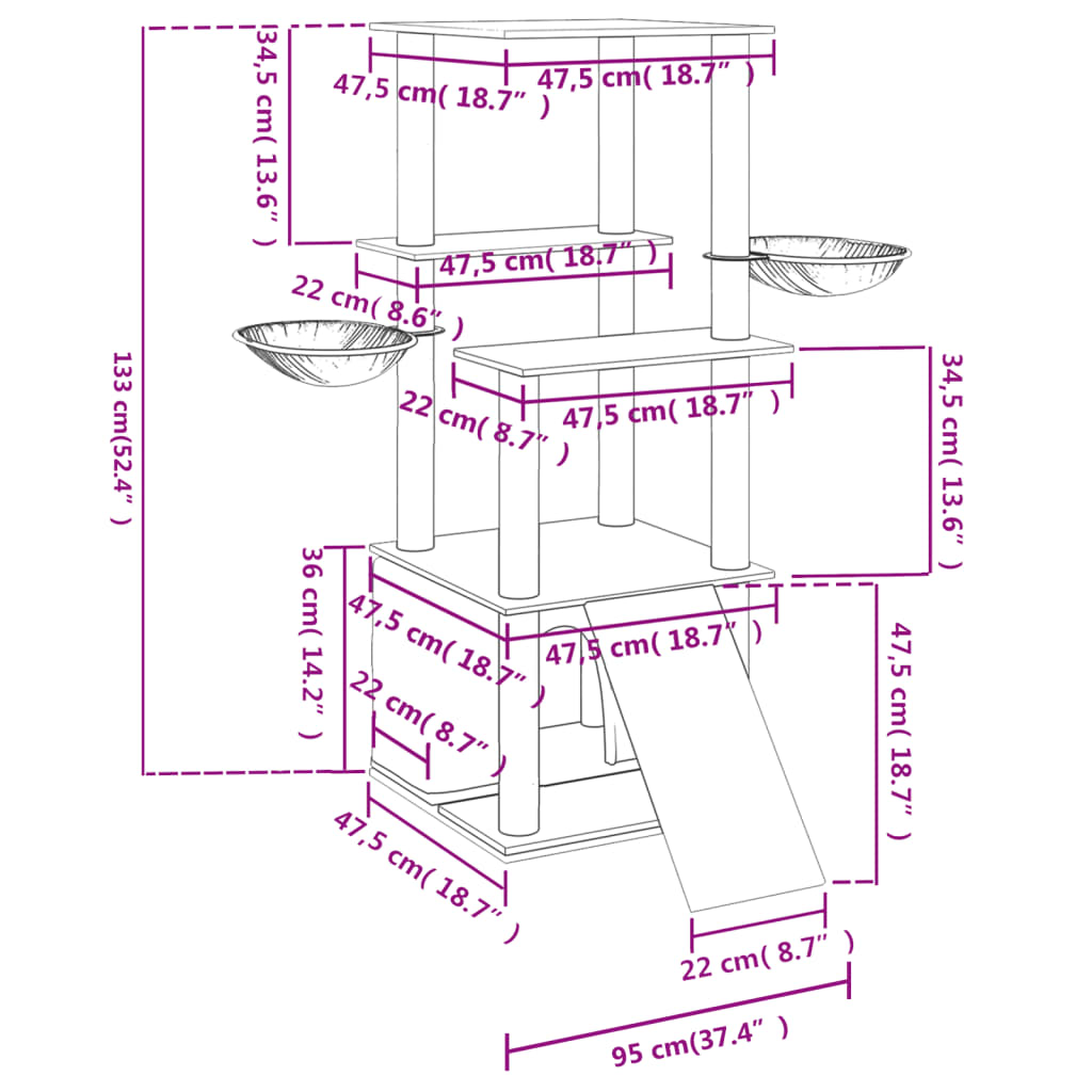Kissan Kiipeilypuu Sisal- Raapimispylväillä 133 Cm
