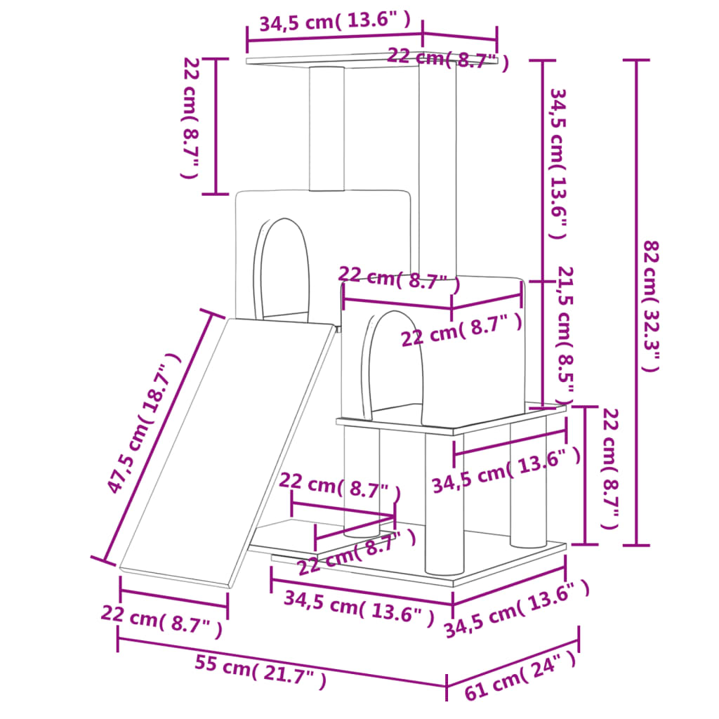 Kissan Kiipeilypuu Sisal- Raapimispylväillä 82 Cm