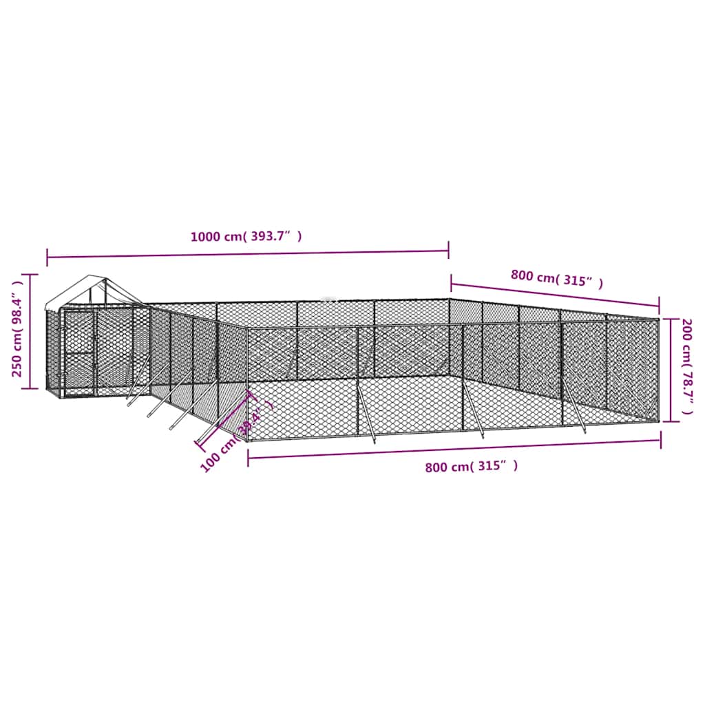 Koiran Ulkohäkki Katolla Hopea 10X8X2,5 M Galvanoitu Teräs