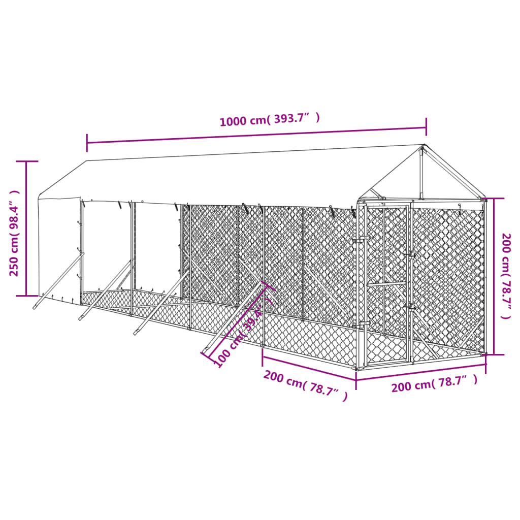Koiran Ulkohäkki Katolla Hopea 2X10X2,5 M Galvanoitu Teräs