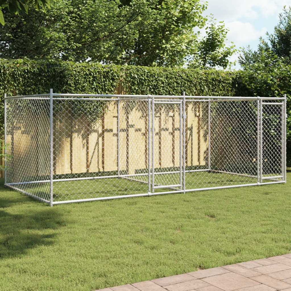 Koiranhäkki Ovella Harmaa 2X2X1,5 M Galvanoitu Teräs