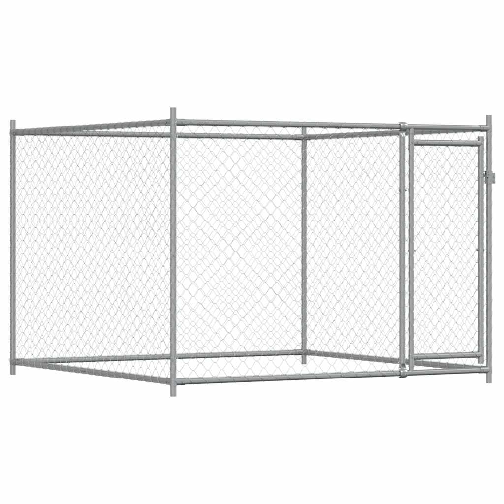 Koiranhäkki Ovella Harmaa 2X2X1,5 M Galvanoitu Teräs
