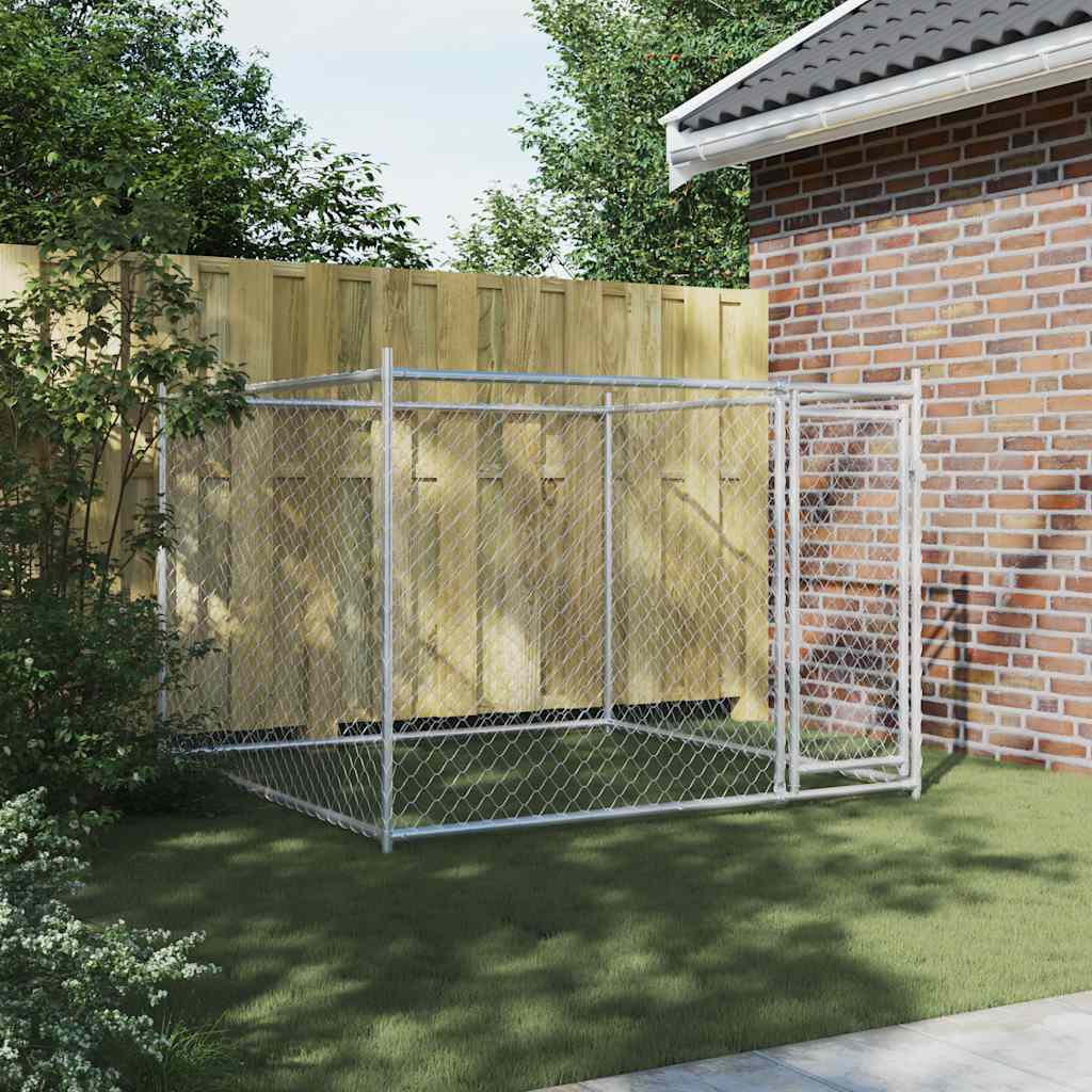 Koiranhäkki Ovella Harmaa 2X2X1,5 M Galvanoitu Teräs