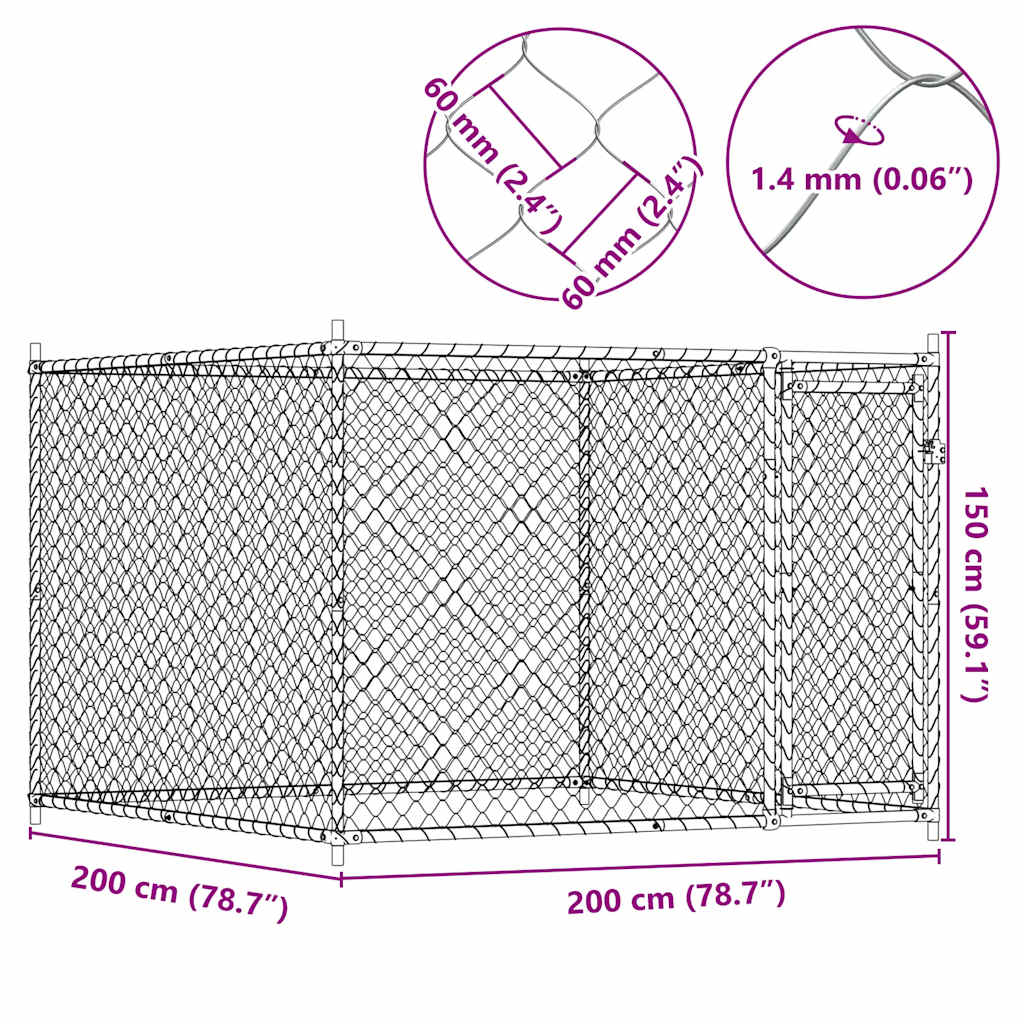 Koiranhäkki Ovella Harmaa 2X2X1,5 M Galvanoitu Teräs