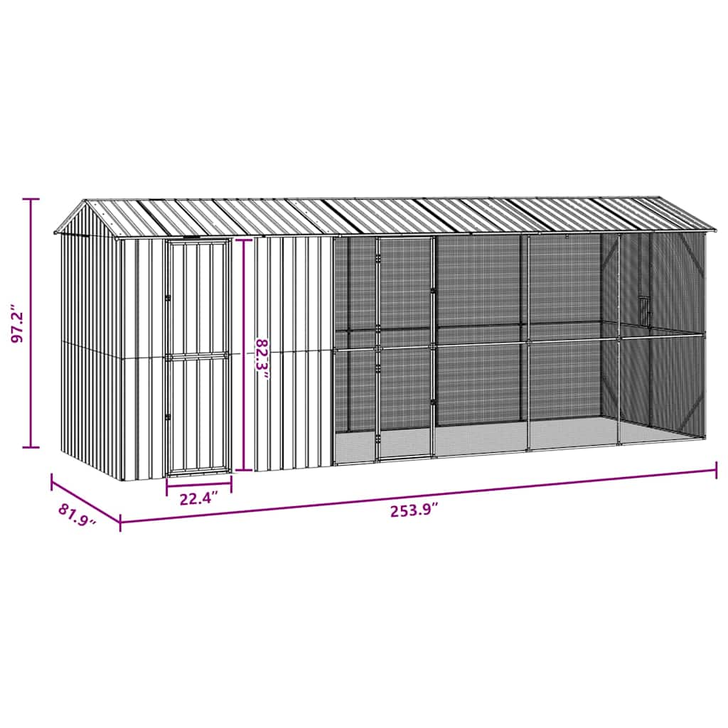 Lintuhäkki Antrasiitti 645 X 208 X 247 Cm Galvanoitu Teräs