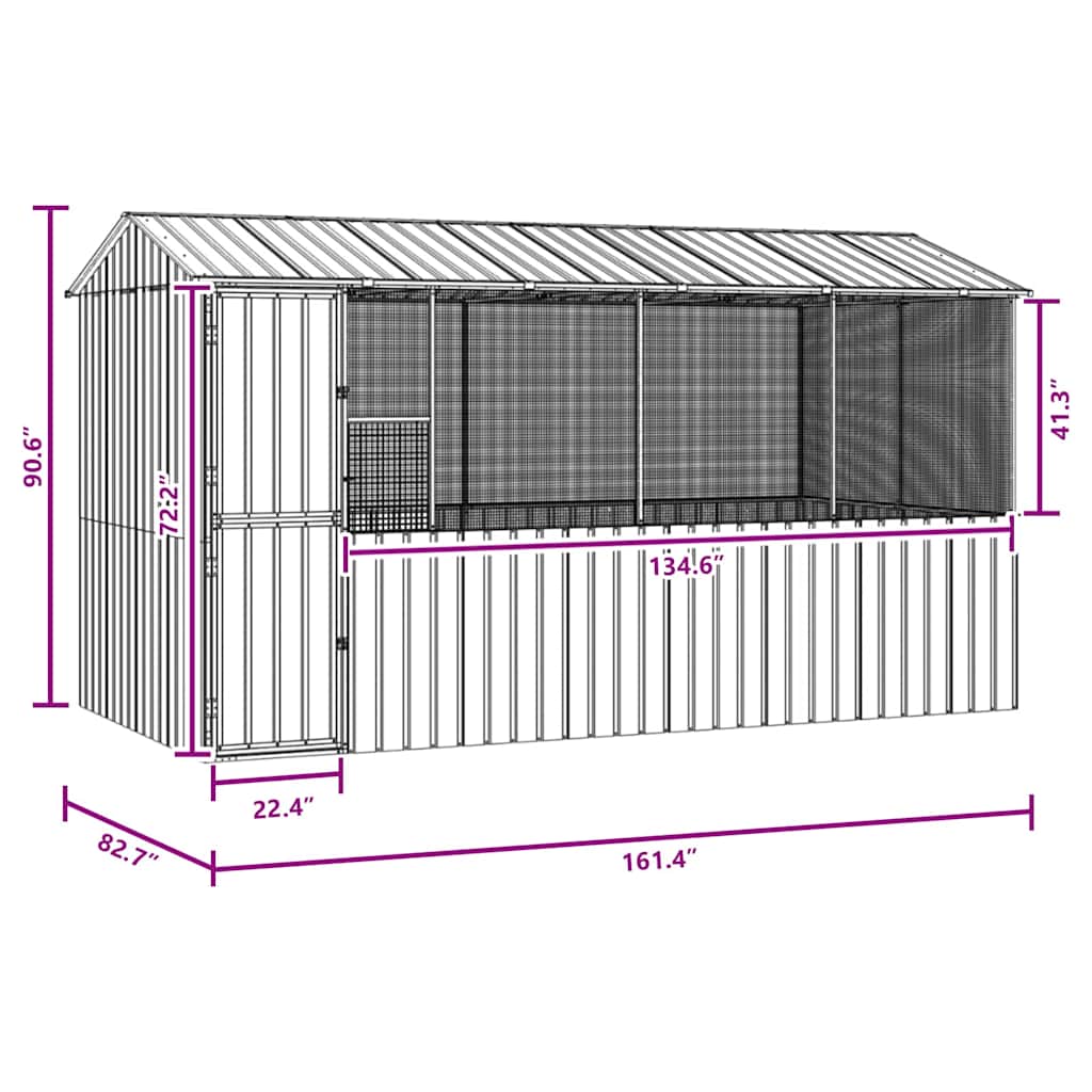 Lintuhäkki Antrasiitti 410 X 210 X 230 Cm Galvanoitu Teräs