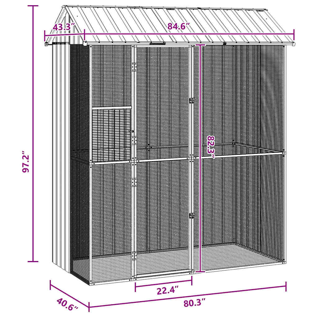 Lintuhäkki Antrasiitti 215 X 110 X 247 Cm Galvanoitu Teräs