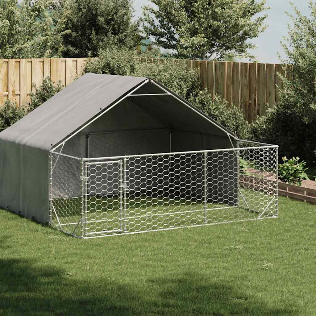 Ulkokoirakennel Juoksun Kanssa 6X2X1,5 M Galvanoitu Teräs
