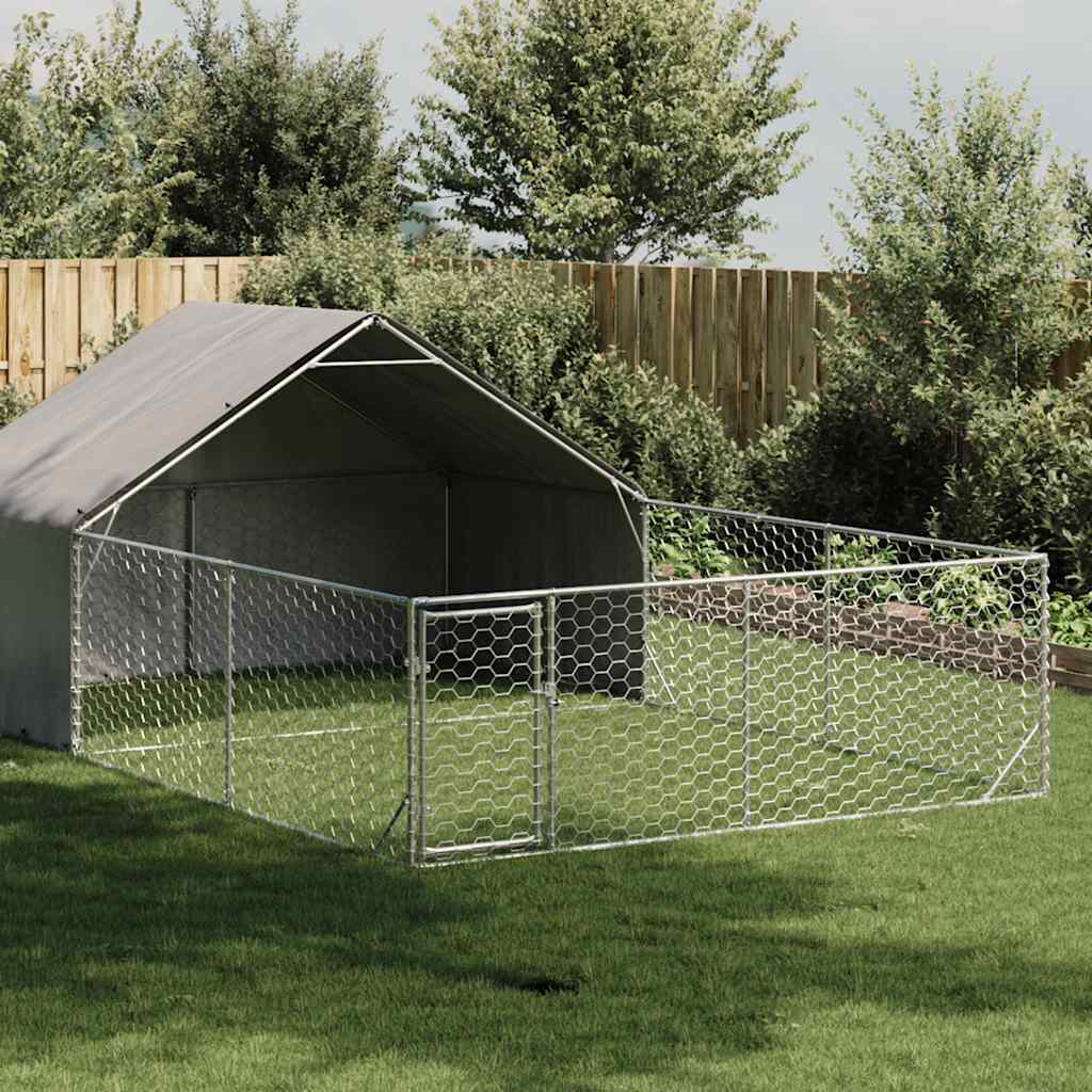 Ulkokoirakennel Juoksun Kanssa 6X2X1,5 M Galvanoitu Teräs