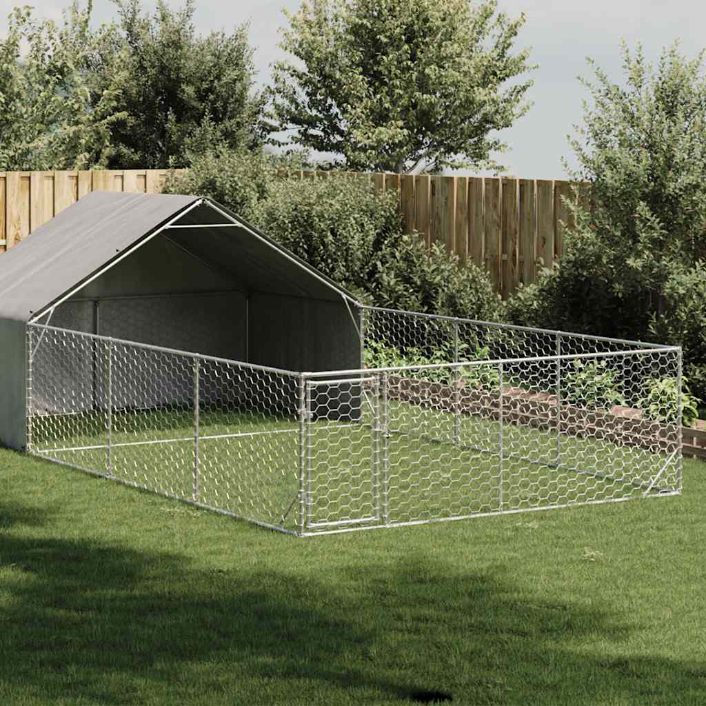 Ulkokoirakennel Juoksun Kanssa 6X2X1,5 M Galvanoitu Teräs