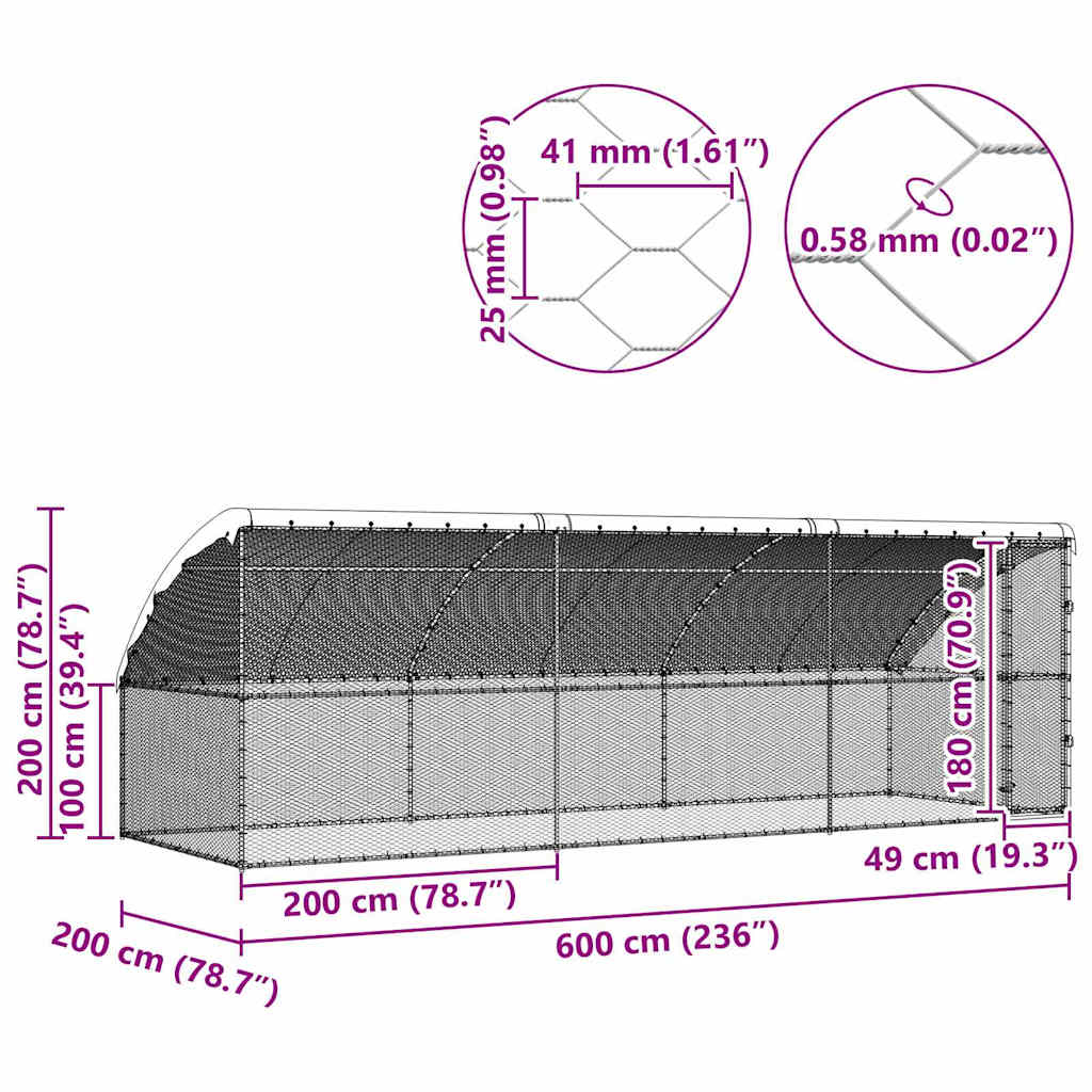 Kanahäkki Hopea 600 X 200 X 198.5 Cm Galvanoitu Teräs