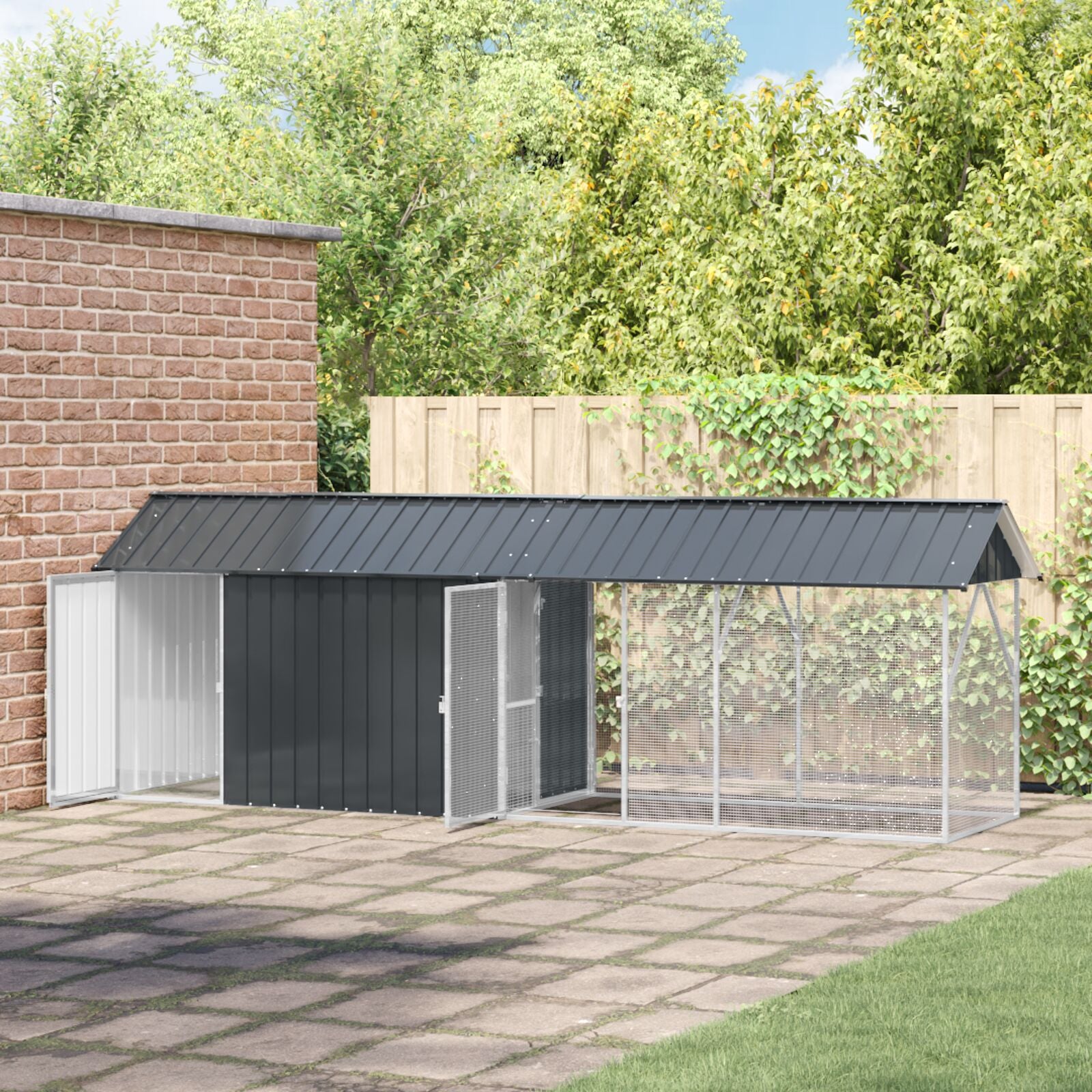 Lintuhäkki Laajennuksella Antrasiitti 112X442X141 Cm Terästä