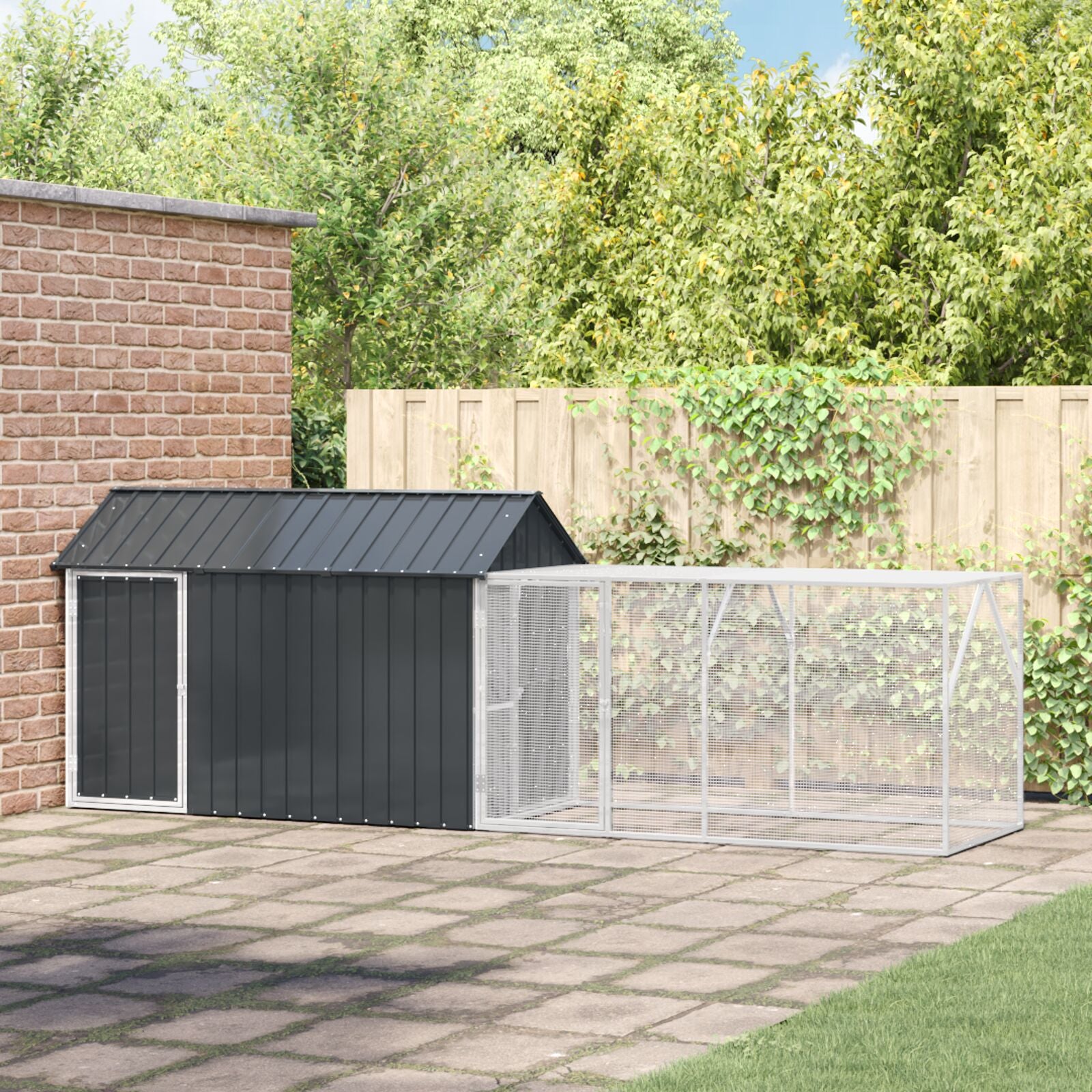 Lintuhäkki Lisäosalla Antrasiitti 112X421X141 Cm Teräs