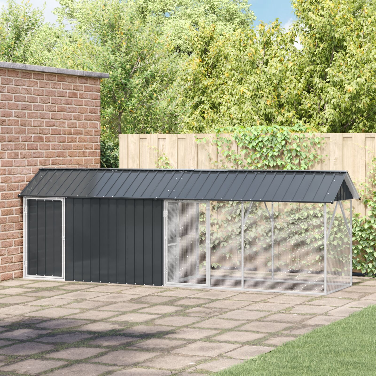 Lintuhäkki Laajennuksella Antrasiitti 112X442X141 Cm Terästä