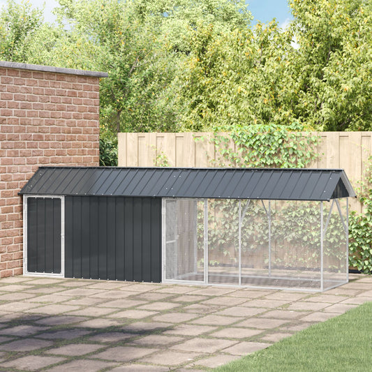 Lintuhäkki Laajennuksella Antrasiitti 112X442X141 Cm Terästä