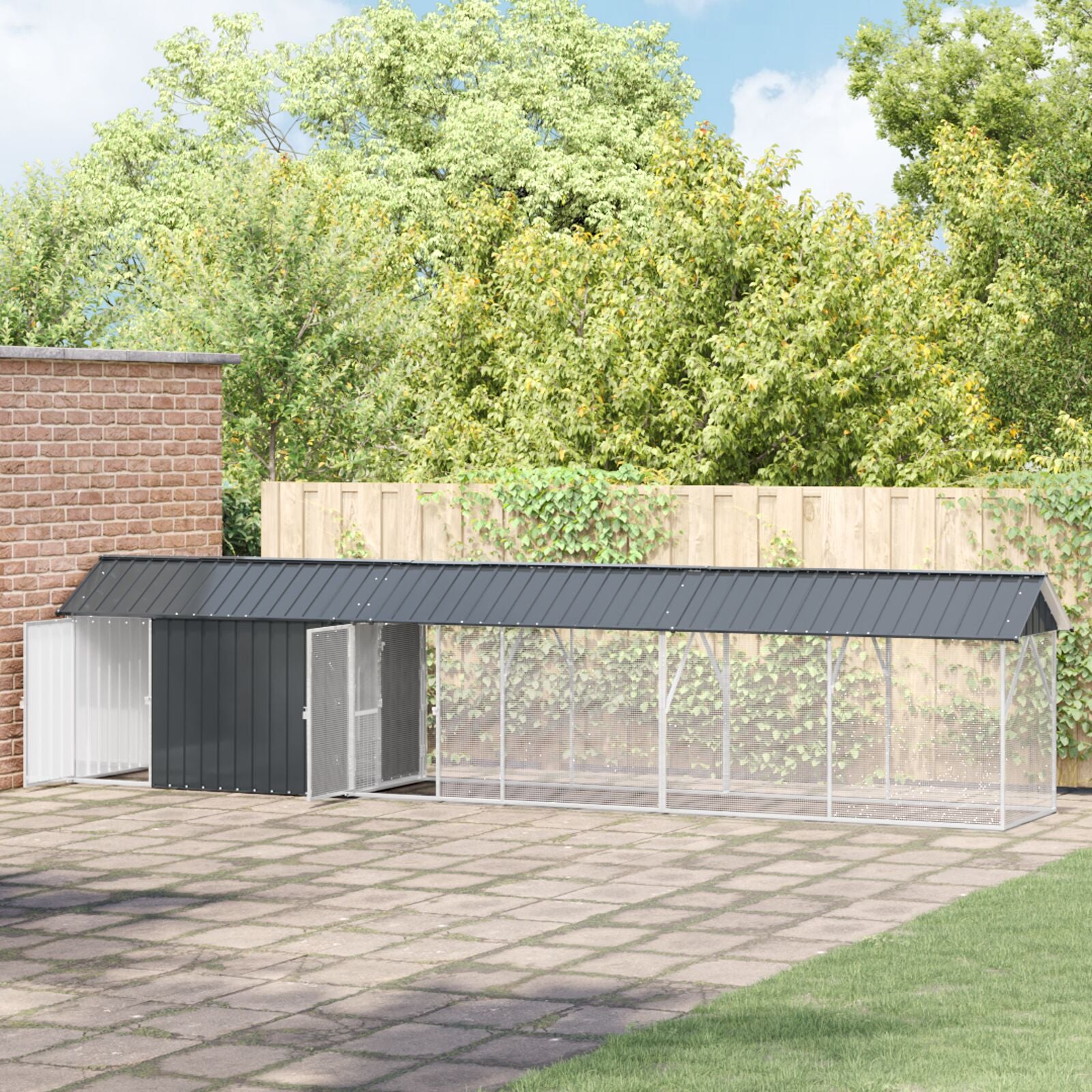 Lintuhäkki Laajennuksella Anthracite 112X640X141 Cm Teräs