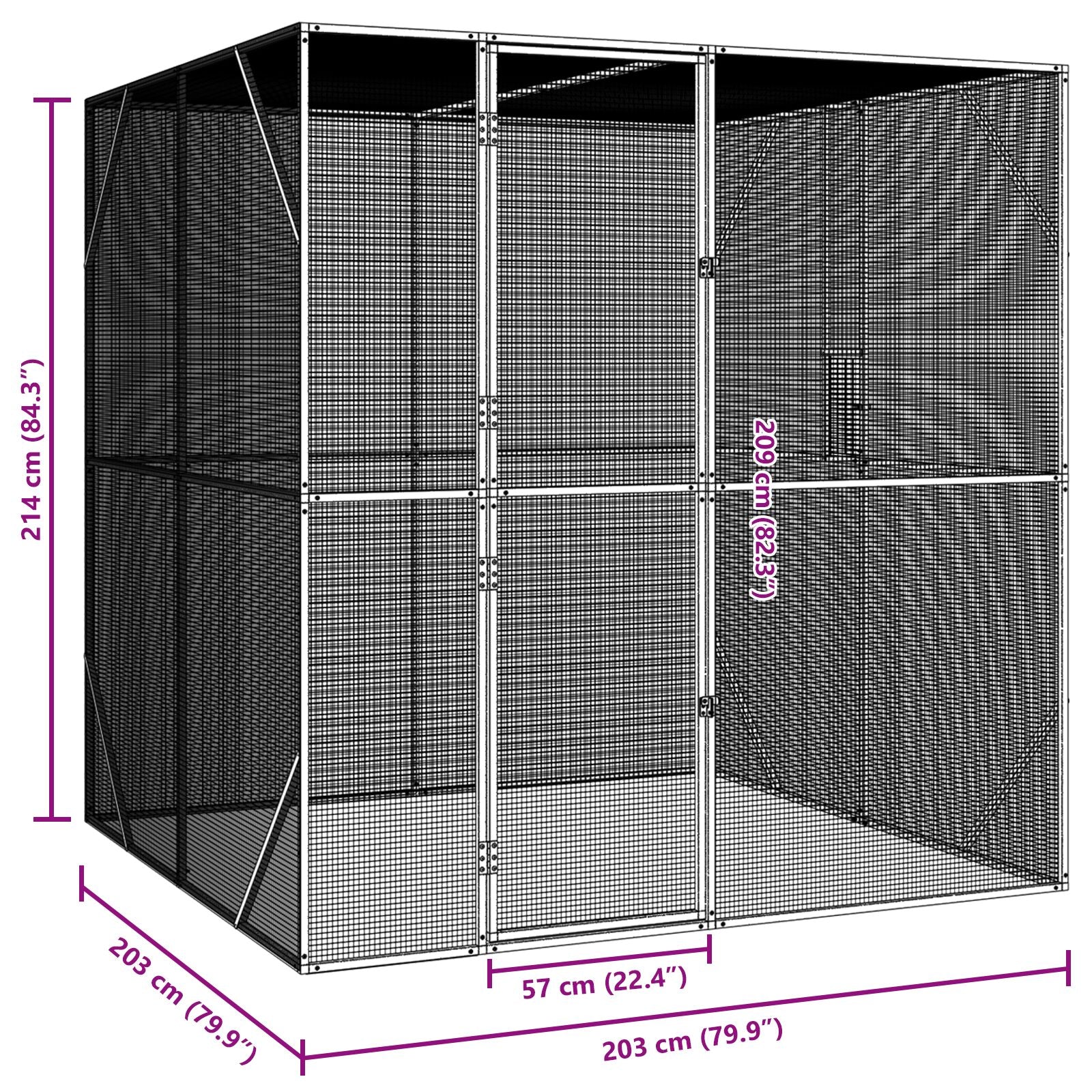 Lintuhäkki Anthracite 209X202X214 Cm Teräs
