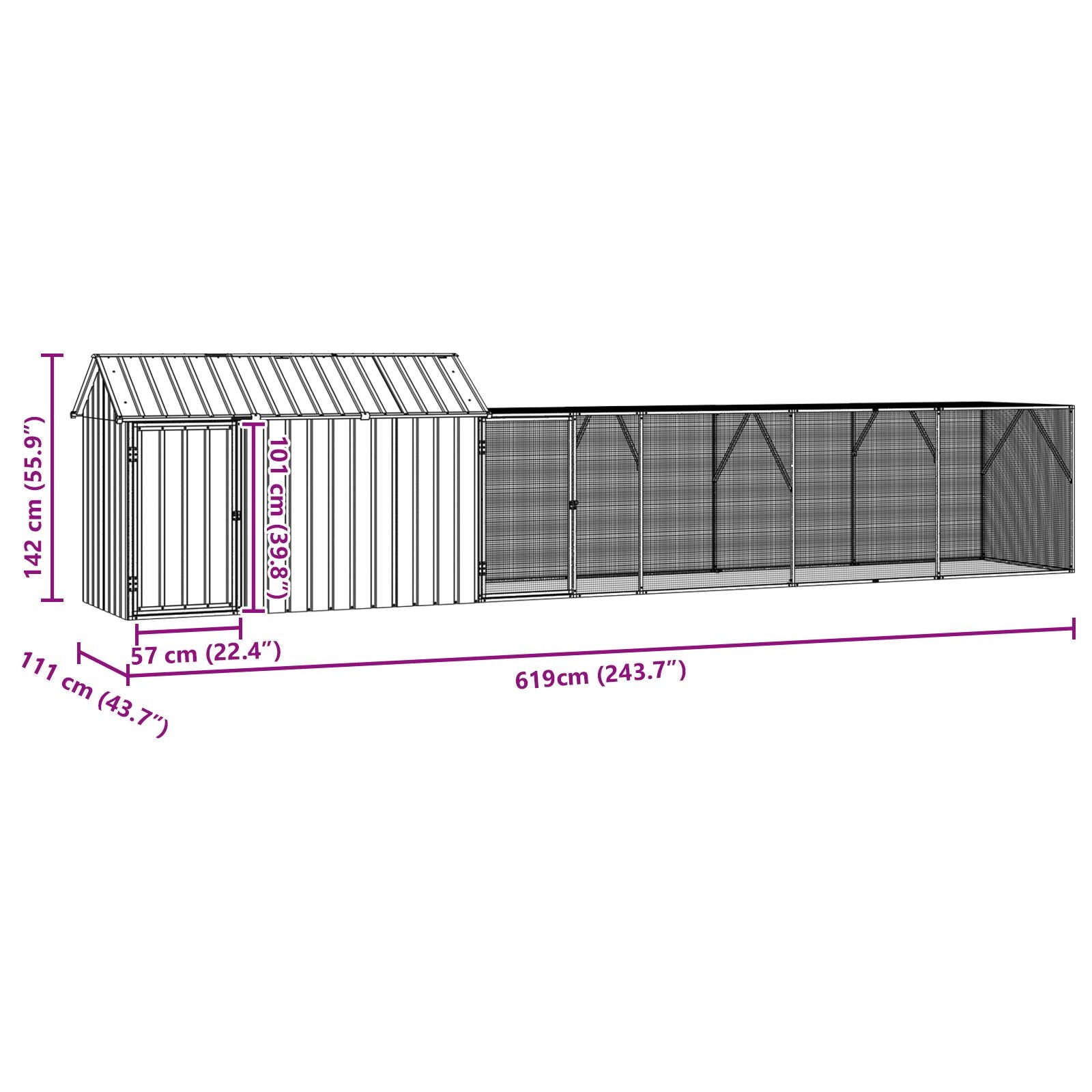 Lintuhäkillä Laajennus Harmaa 112X619X141 Cm Teräs