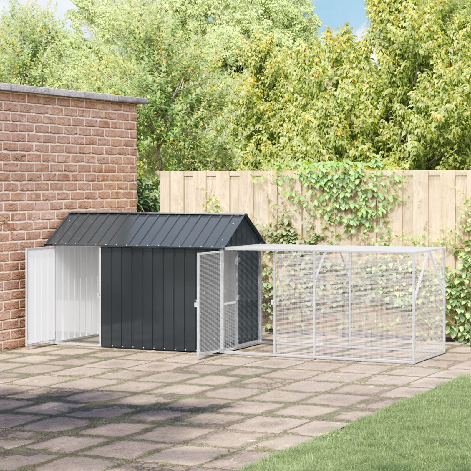 Lintuhäkki Lisäosalla Antrasiitti 112X421X141 Cm Teräs