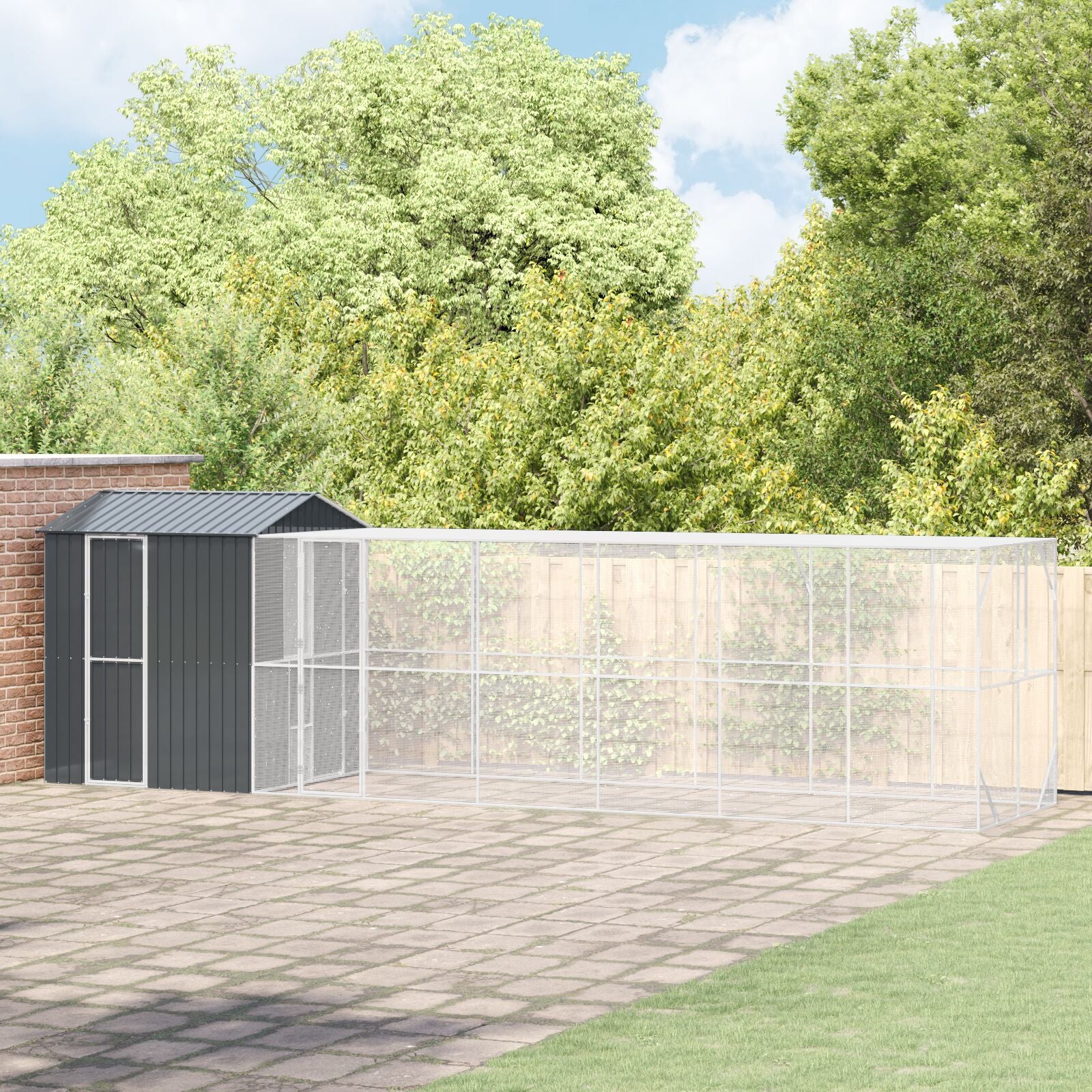 Lintuhäkki Laajennuksella Antrasiitti 210X817X247 Cm Teräs