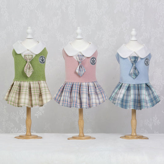 Lemmikkikoiran ja kissan vaatteet Tartan-hame