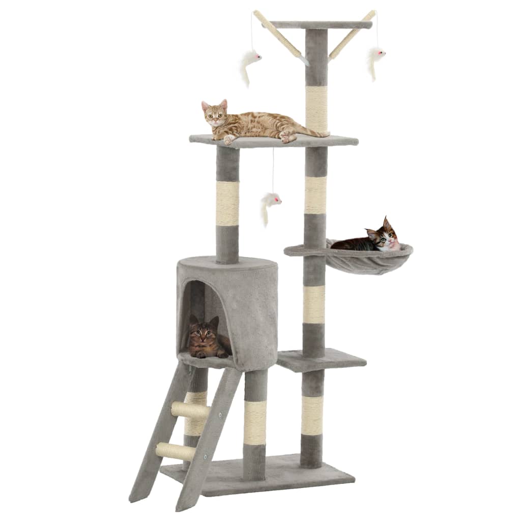 Kissan Raapimispuu Sisal-Pylväillä 138 Cm Tassunjäljet Beige