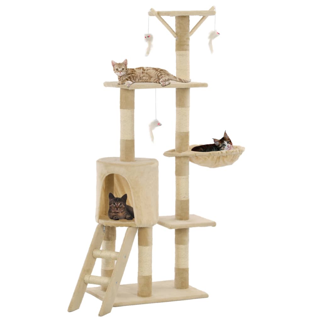 Kissan Raapimispuu Sisal-Pylväillä 138 Cm Tassunjäljet Beige