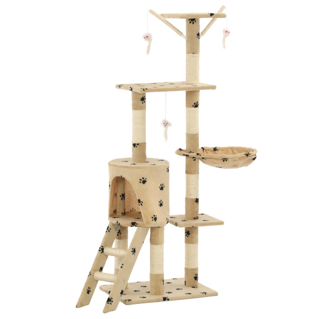 Kissan Raapimispuu Sisal-Pylväillä 138 Cm Tassunjäljet Beige