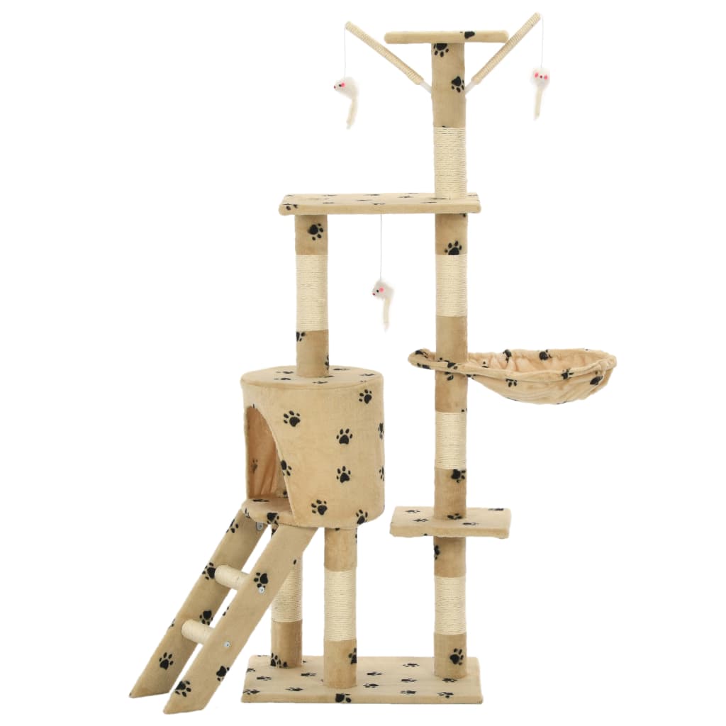 Kissan Raapimispuu Sisal-Pylväillä 138 Cm Tassunjäljet Beige