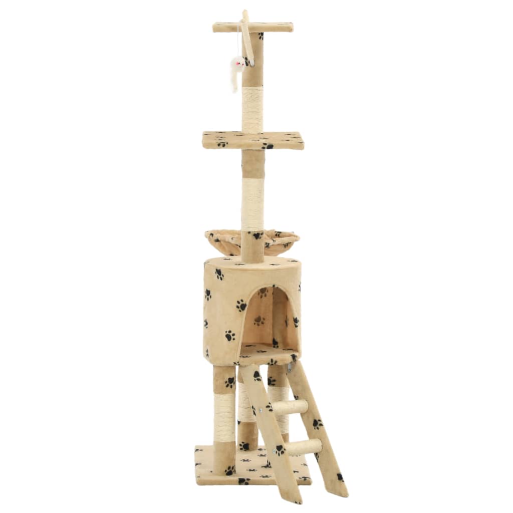 Kissan Raapimispuu Sisal-Pylväillä 138 Cm Tassunjäljet Beige