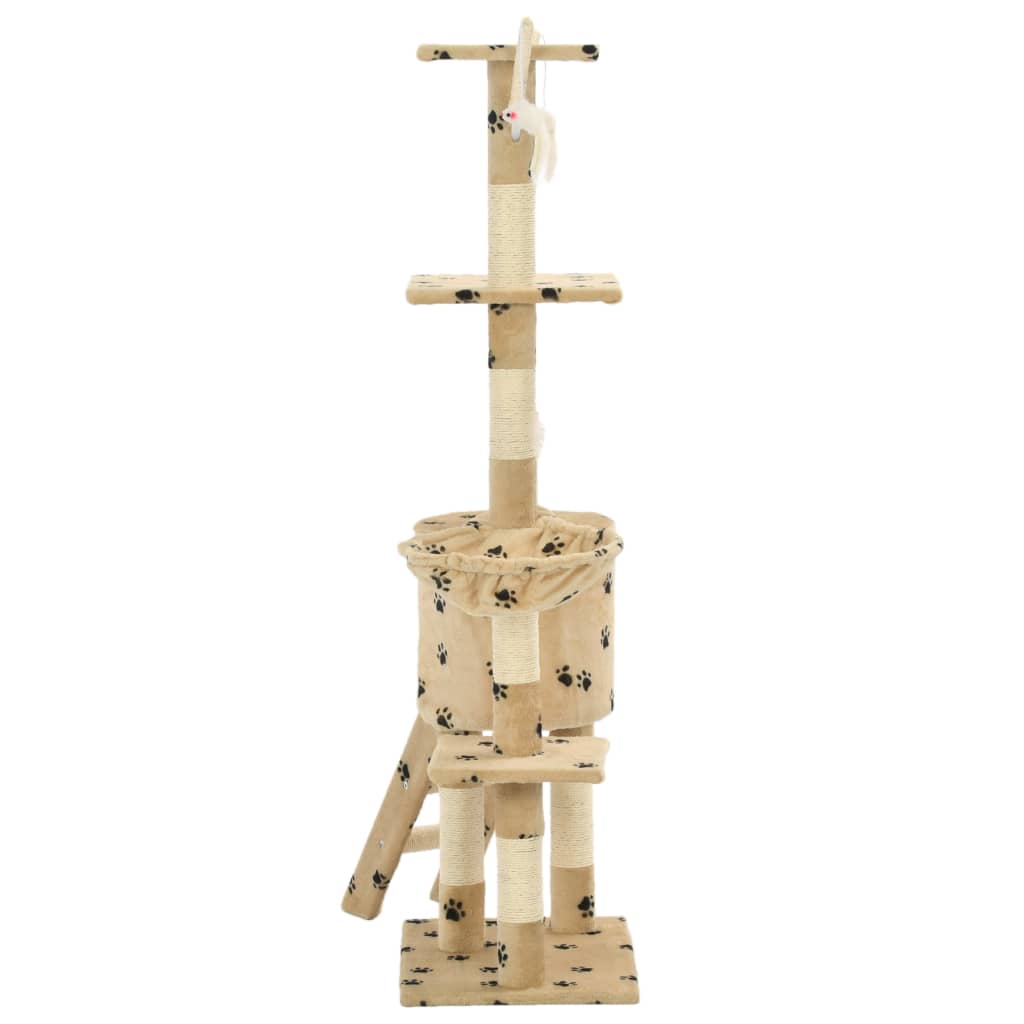 Kissan Raapimispuu Sisal-Pylväillä 138 Cm Tassunjäljet Beige