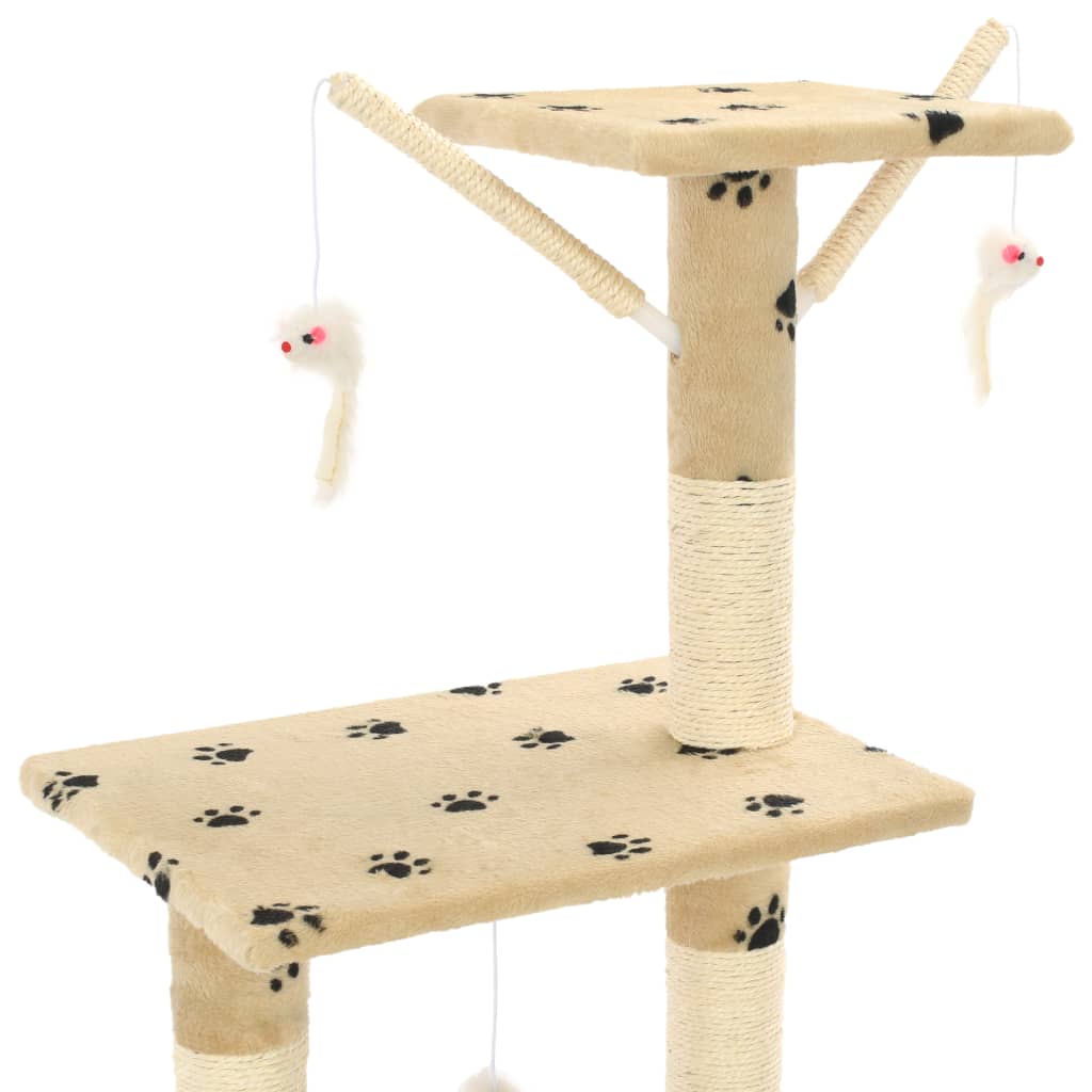 Kissan Raapimispuu Sisal-Pylväillä 138 Cm Tassunjäljet Beige