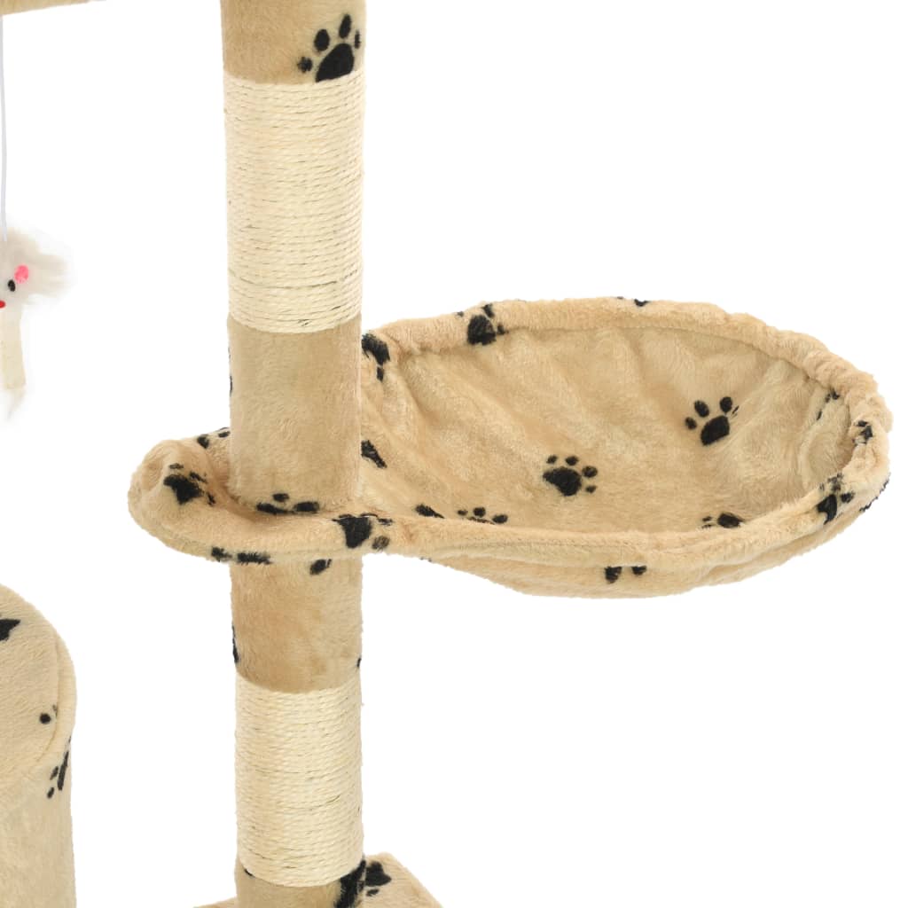 Kissan Raapimispuu Sisal-Pylväillä 138 Cm Tassunjäljet Beige