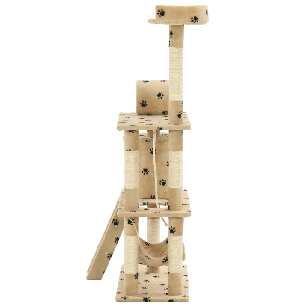 Kissan Raapimispuu Sisal-Pylväillä 140 Cm Tassunjäljet Beige