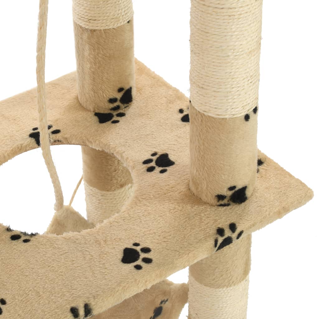 Kissan Raapimispuu Sisal-Pylväillä 140 Cm Tassunjäljet Beige