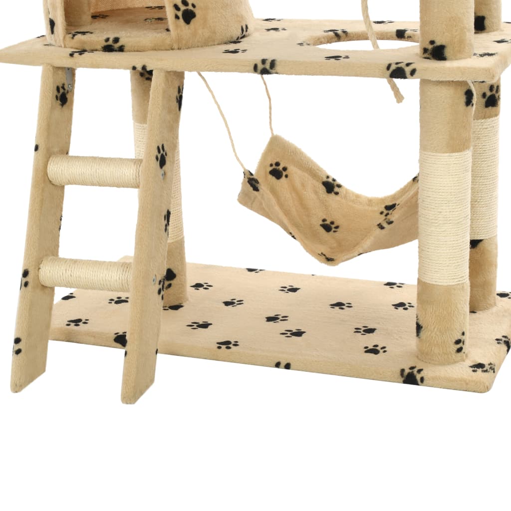 Kissan Raapimispuu Sisal-Pylväillä 140 Cm Tassunjäljet Beige