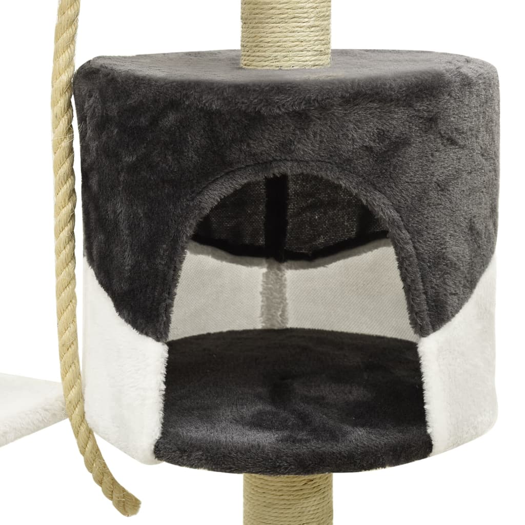 Kissan Kiipeilypuu Sisal-Pylväillä Tummanharmaa Ja Valk. 120 Cm