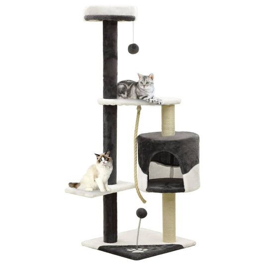 Kissan Kiipeilypuu Sisal-Pylväillä Tummanharmaa Ja Valk. 120 Cm