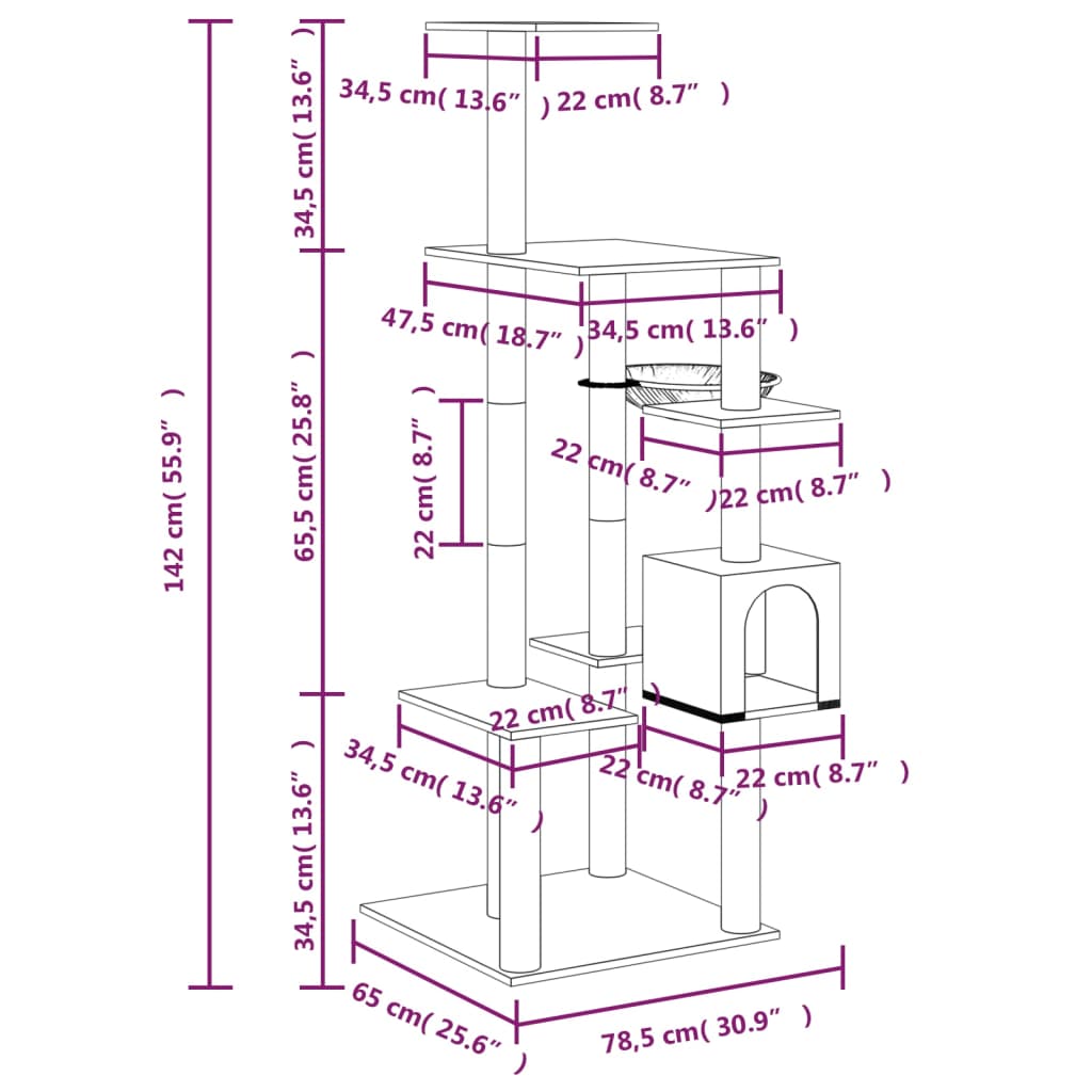 Kissan Kiipeilypuu Sisal- Raapimispylväillä 142 Cm